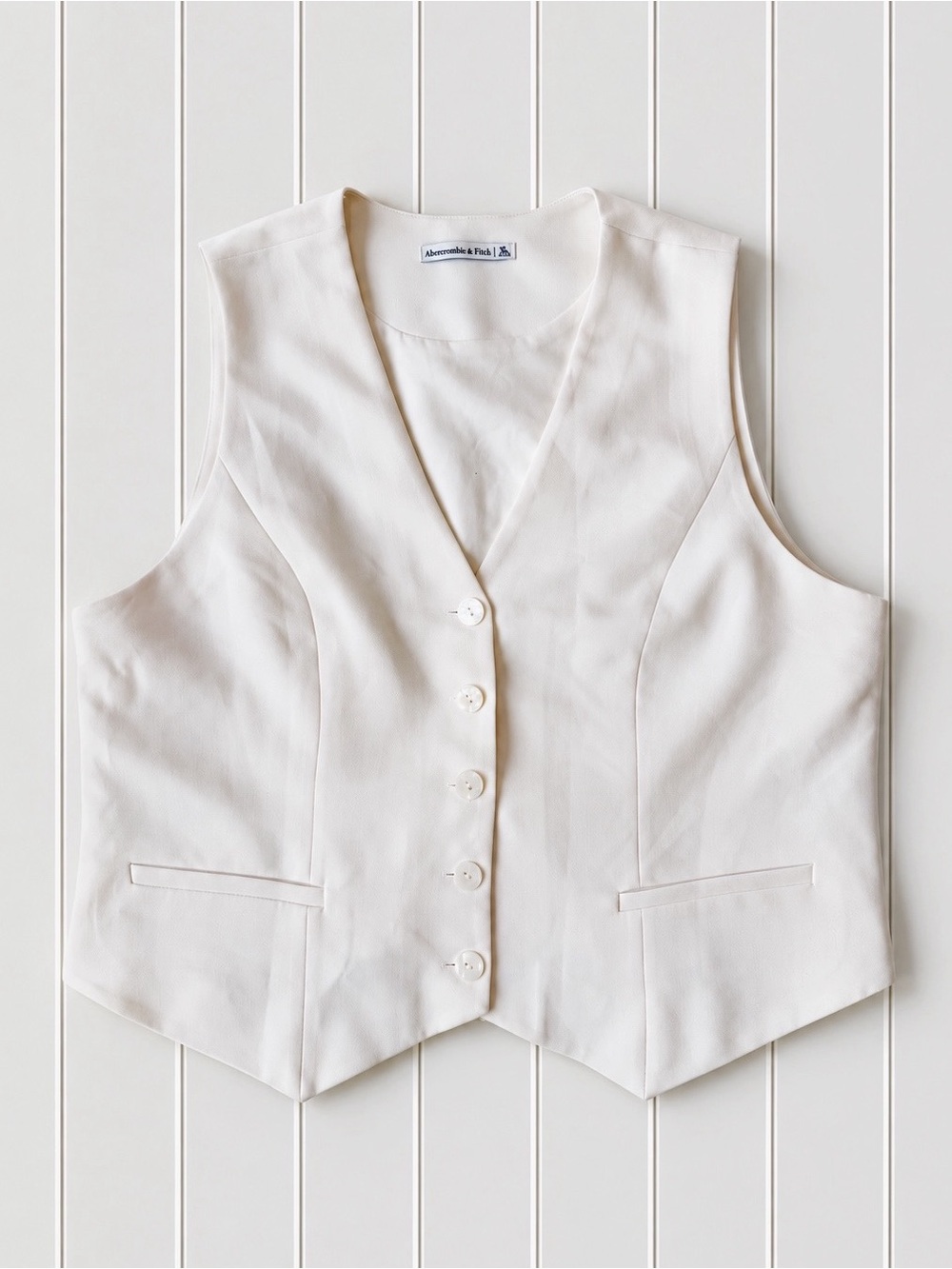 Abercrombie & Fitch Woman Off-White V-Neck Tailored Vest XL Classic Preppy Chic